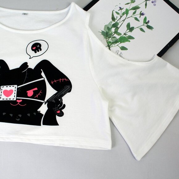 Gloomy Bunny 2-Piece Kawaii Dress Set Graphic Tee Spaghetti Strap Cartoon Dress - Picture 7 of 8